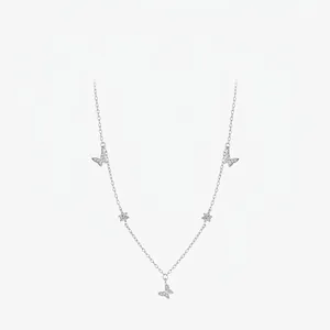 S925 Sterling Silver Butterfly Dancing Necklace Full Zirconia Clavicle Chain For Women Fashion OL Elegant Commuter Jewelry Gift