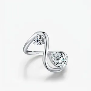 S925 Sterling Silver Irregular Line Ring For Women Unique Design Sparkling Rhinestone Pear Round Cut Geometric Index Finger Ring