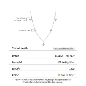 Elegant S925 sterling silver butterfly floral necklace with cubic zirconia for women