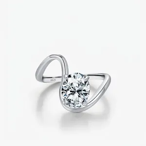 925 Sterling Silver Irregular Lines Ring For Women Personalized Geometric Oval Zirconia Inlaid Polished Silver Finger Ring Jewelry
