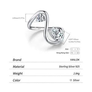 Minimalist s925 sterling silver infinity ring with sparkling round and pear-shaped crystals
