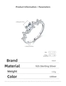 Détail de la bague en argent sterling S925 avec pierre rectangulaire et poids de 1,53g