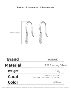 Detail view of 925 sterling silver hook earrings with dimensions 19mm and weight 0.92g