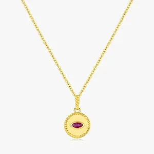 French Vintage 925 Sterling Silver Red Zirconia Pendant Necklace Marquise Cut Evil Eye Gold Plated Jewelry For Women