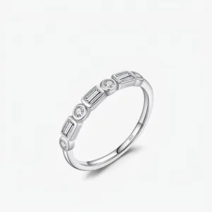 S925 Sterling Silver Geometric Zirconia Eternity Ring For Women Shiny Square Round Rhinestone Inlaid Personalized Jewelry Finger Ring