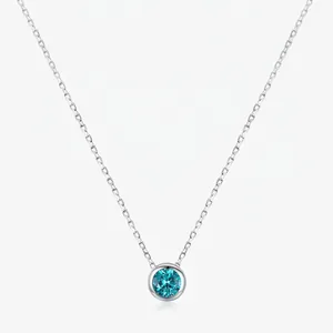 925 Sterling Silver Paraiba Blue Zirconia Pendant Necklace For Women Elegant Minimalist Geometric Round Clavicle Chain Jewelry