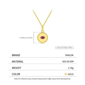 French vintage s925 silver gold necklace with red crystal pendant on white background