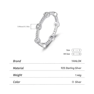 Anello geometrico scintillante in argento sterling S925 con zirconi incastonati a castone
