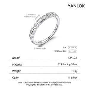 Elegant S925 sterling silver ring with alternating square and round cubic zirconia stones