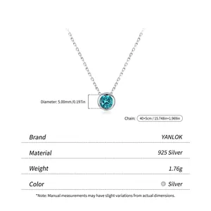 Elegant 925 sterling silver necklace with a 5mm round blue paraiba color stone pendant