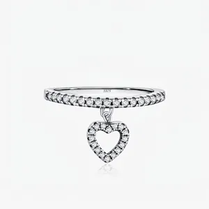 S925 Sterling Silver Heart Pendant Ring For Women Exquisite Zirconia Pave Inlay Trendy Niche Design Heart Shape Jewelry