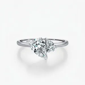 925 Sterling Silver Double Pear Cut Zirconia Ring For Women Minimalist Water Drop Inlaid Band Fashion Toi Et Moi Jewelry Gift