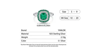 Elegant 925 sterling silver ring featuring a 6mm square emerald stone with sparkling halo