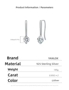 Macro detail of 0.50Ct moissanite earrings in 925 silver with structural parameters