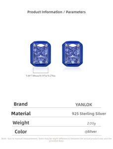 Détails des boucles d'oreilles rectangulaires en argent S925 avec émail bleu chic