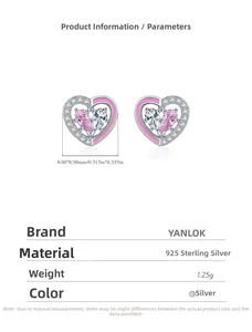 Tableau des tailles pour boucles d'oreilles cœur en argent s925 et émail rose