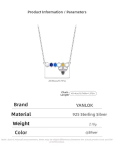 Detailed specs for s925 silver bee and honeycomb necklace with colorful crystals