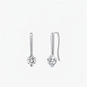 925 Sterling Silver Moissanite Drop Earrings For Women Round Brilliant Cut Inlaid D color VVS1 Minimalist Dangle Earrings Jewelry Gift