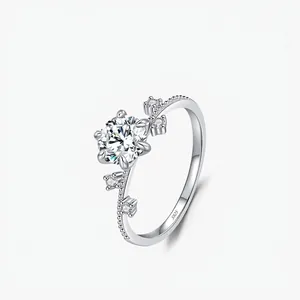 925 Sterling Silver Moissanite Flower Ring For Women Engagement Wedding Band Six-Prong Sparkling Niche Design Finger Jewelry