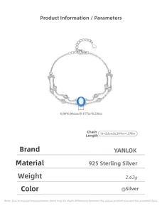 Vue détaillée du bracelet multicouche en argent S925 avec pendentif opale en émail bleu