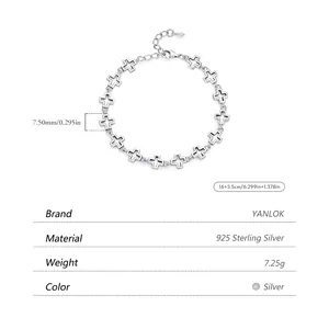 Vintage s925 sterling silver hollow cross bracelet with adjustable 16+3.5cm chain
