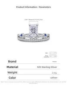 Detailed view of S925 sterling silver crown ring featuring 5x7mm rectangular stone
