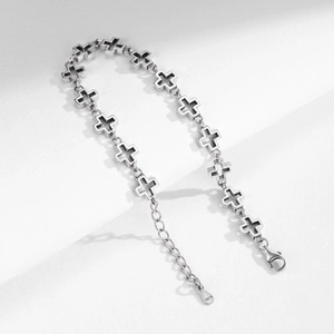 S925 sterling silver chain bracelet with hollow cross links and adjustable lobster clasp
