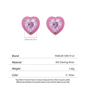 Orecchini a cuore in argento sterling S925 con cristalli rosa pallido per donne