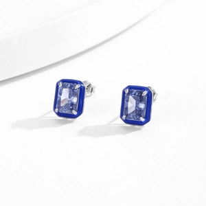 Boucles d'oreilles en argent S925 avec pierres bleu clair et finition émail bleu