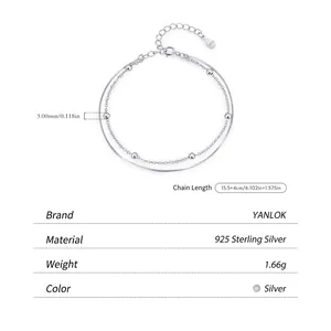Zweilagiges 925er Sterlingsilber Schlangenkette Armband mit 3mm polierten Silberperlen