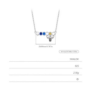 S925 sterling silver rainbow bee necklace size guide with honeycomb pendant dimensions