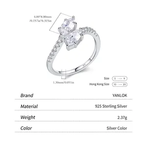 Elegant 925 sterling silver ring with marquise cut sparkling cubic zirconia stones