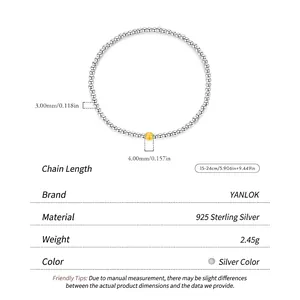 Minimalist S925 sterling silver beaded bracelet featuring 3mm silver beads and 4mm gold accent