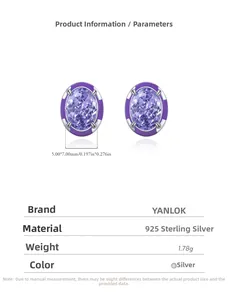 Detail of S925 silver stud earrings with oval lavender stones and prong setting