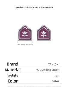 Detail showing 925 sterling silver tulip earrings specs, 8x8.5mm purple enamel design