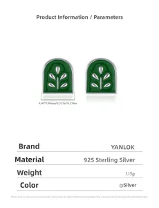 Specifications of S925 silver arch earrings with green enamel and leaf pattern