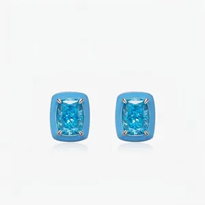 925 Sterling Silver Sky Blue Zirconia Cushion Cut Square Stud Earrings Geometric Elegant Fashion Women Jewelry Gift