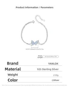 Detail of S925 sterling silver double-layer bracelet with blue enamel butterfly pendant