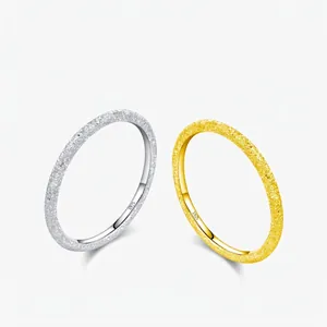 S999 Bague Étoilée en Argent Fin pour Femme Anneau Minimaliste Sablé Superposable Or Argent Texture Poussière d'Étoiles Bijoux