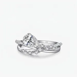 925 Sterling Silver French Crossed Entwined Line Ring Water Drop Pear Shape Rhinestone Inlaid Fashion Commute Jewelry For Women