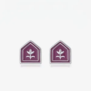 Vintage 925 Sterling Silver Tulip Enamel House Shape Stud Earrings For Women Elegant Retro Purple Flower Jewelry Gift