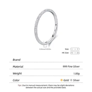 Bague minimaliste en argent sterling s999 avec finition sablée et anneau mince élégant