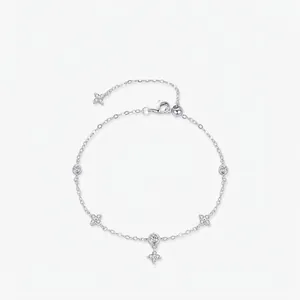925 Sterling Silver Four Leaf Clover Flower Bracelet For Women Ladylike Rhinestone Inlaid Fashion Jewelry Charm Bracelet