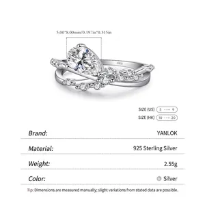 S925 sterling silver crisscross ring featuring a pear-cut diamond and sparkling accents