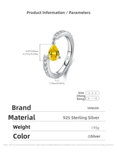 Detailed specs of S925 silver ring with 4x6mm pear-cut yellow cubic zirconia stone