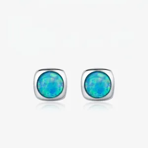 925 Sterling Silver Square Stud Earrings Minimalist Dreamy Opal Inlaid Ear Studs For Women Exquisite Light Luxury Jewelry