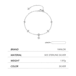 Elegant S925 sterling silver four-leaf clover bracelet with sparkling zirconia stones