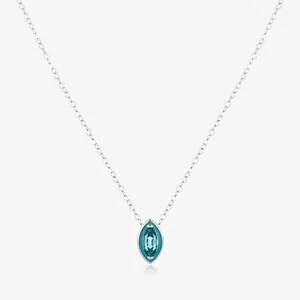 925 Sterling Silver Marquise Zirconia Pendant Necklace For Women Elegant Blue Enamel Geometric Clavicle Chain Jewelry
