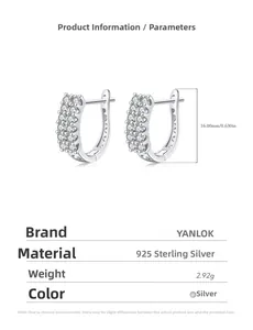 Detailed specs of S925 silver U-shape hoop earrings with double-row white cubic zirconia