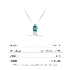 Exquisite 925 sterling silver necklace featuring a marquise-cut green zircon pendant